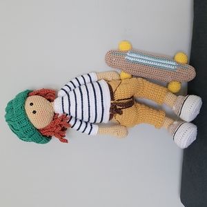 Crochet skater dude with skateboard handmade brandnew
